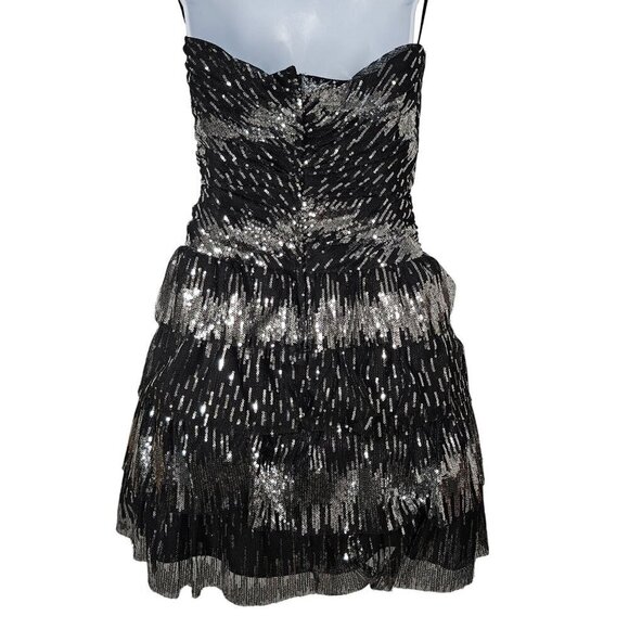 Vintage Roberta Sequin Cocktail Mini Dress Sweetheart Silver Black Size 7/8 - Picture 2 of 11